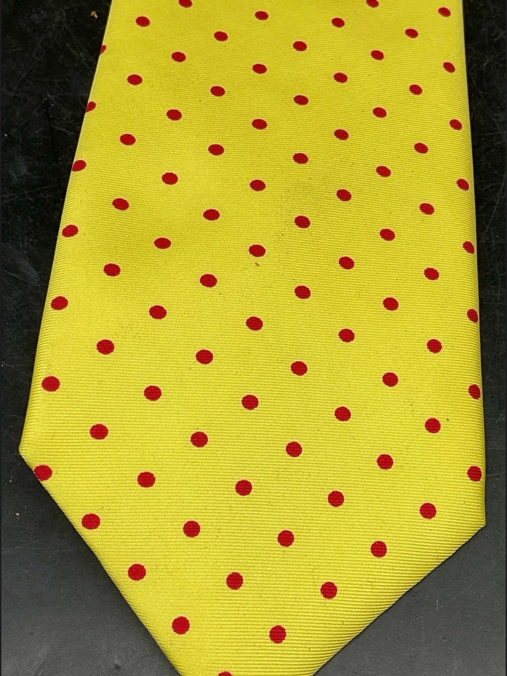Yellow Silk Tie with Red Polka Dots